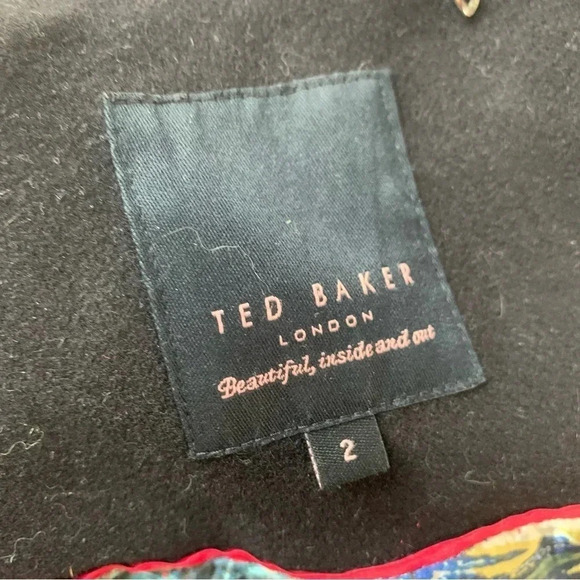 Ted Baker Black Virgin Wool Drape Wrap Coat - Picture 4 of 14